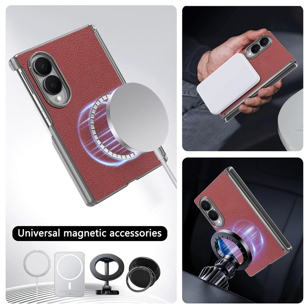 For Samsung Galaxy Z Fold8 Case Magnetic Center Pivot Litchi Texture Leather Protective Back Cover
