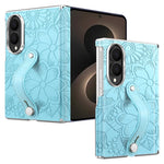 For Samsung Galaxy Z Fold8 Case Flower Leaf Embossed Dual-Axis Hinge Protection Leather Back Cover with Wrist Strap