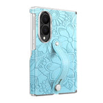For Samsung Galaxy Z Fold8 Case Flower Leaf Embossed Dual-Axis Hinge Protection Leather Back Cover with Wrist Strap