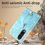 For Samsung Galaxy Z Fold8 Case Flower Leaf Embossed Dual-Axis Hinge Protection Leather Back Cover with Wrist Strap