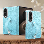 For Samsung Galaxy Z Fold8 Case Flower Leaf Embossed Dual-Axis Hinge Protection Leather Back Cover with Wrist Strap