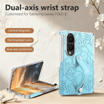 For Samsung Galaxy Z Fold8 Case Flower Leaf Embossed Dual-Axis Hinge Protection Leather Back Cover with Wrist Strap