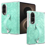 For Samsung Galaxy Z Fold8 Case Flower Leaf Embossed Dual-Axis Hinge Protection Leather Back Cover with Wrist Strap