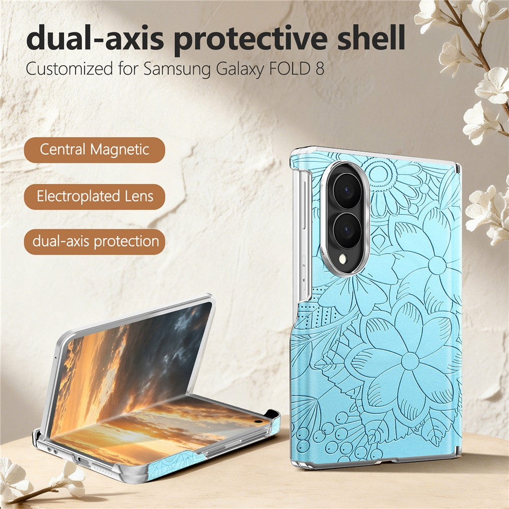 For Samsung Galaxy Z Fold8 Magnetic Case Embossed Floral Electroplated Dual-Axis Anti-Drop Phone Cover