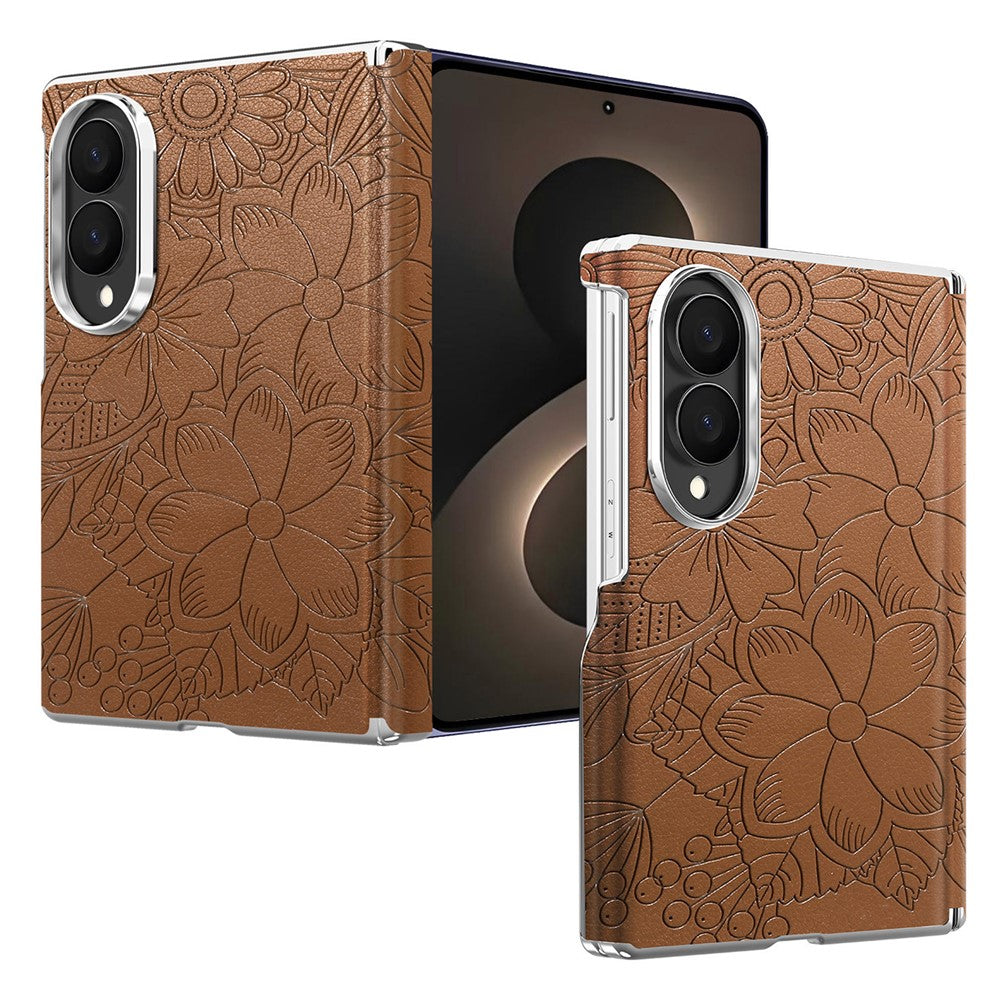 For Samsung Galaxy Z Fold8 Magnetic Case Embossed Floral Electroplated Dual-Axis Anti-Drop Phone Cover