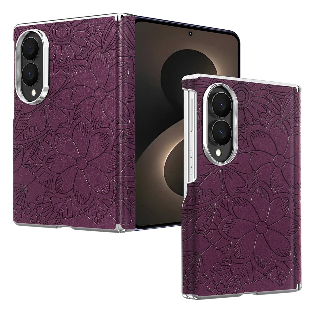 For Samsung Galaxy Z Fold8 Magnetic Case Embossed Floral Electroplated Dual-Axis Anti-Drop Phone Cover