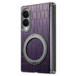 For Samsung Galaxy Z Fold8 Case Rotating Kickstand Magnetic Center Axis Shockproof Crocodile Pattern Leather Back Cover