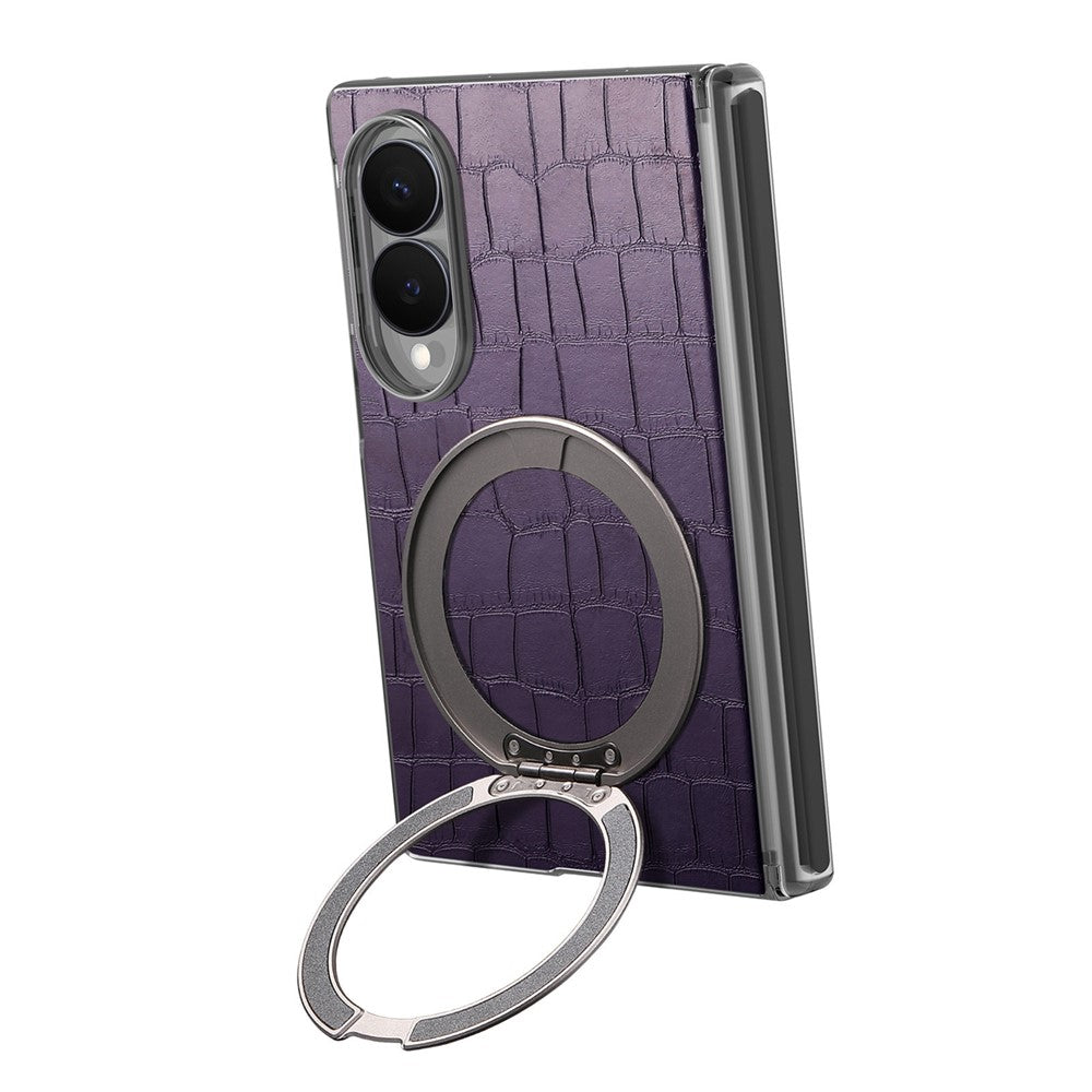 For Samsung Galaxy Z Fold8 Case Rotating Kickstand Magnetic Center Axis Shockproof Crocodile Pattern Leather Back Cover