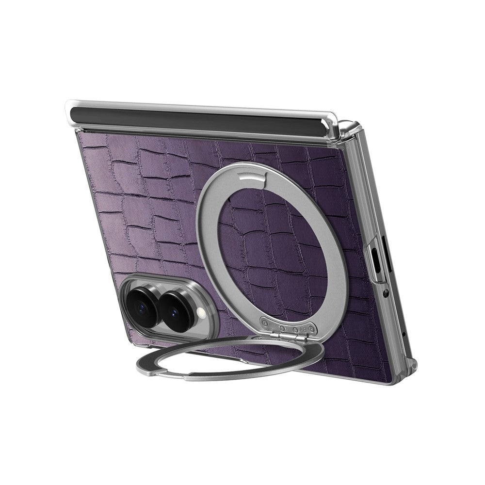 For Samsung Galaxy Z Fold8 Case Rotating Kickstand Magnetic Center Axis Shockproof Crocodile Pattern Leather Back Cover