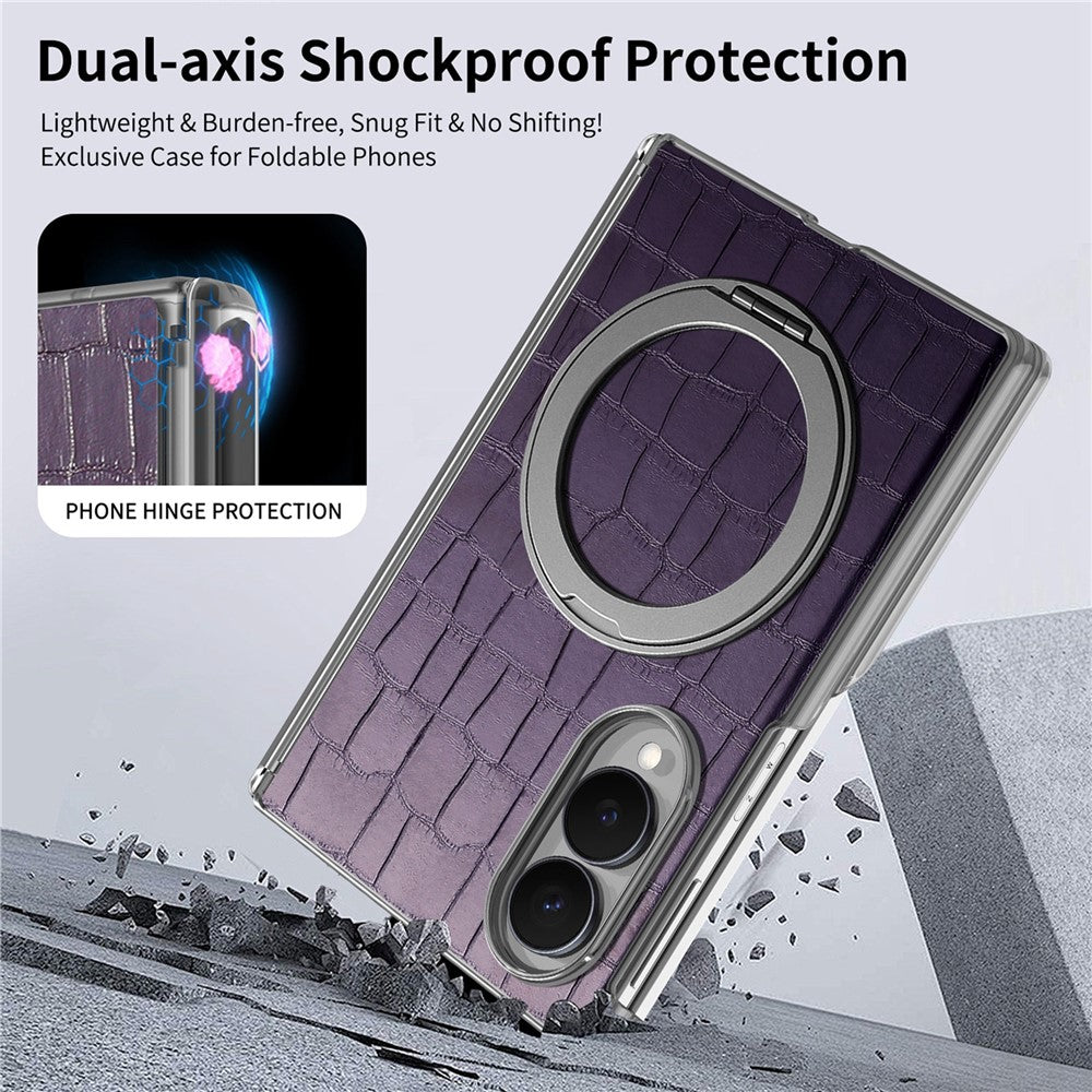 For Samsung Galaxy Z Fold8 Case Rotating Kickstand Magnetic Center Axis Shockproof Crocodile Pattern Leather Back Cover