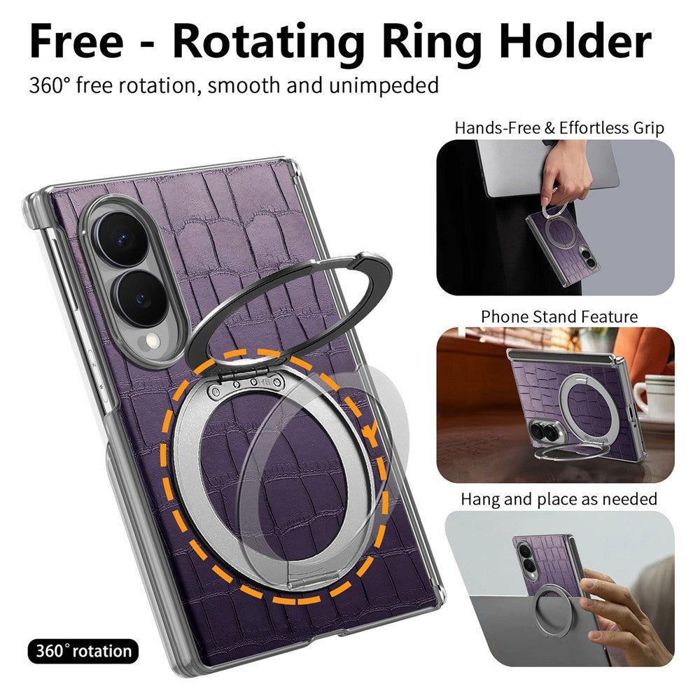 For Samsung Galaxy Z Fold8 Case Rotating Kickstand Magnetic Center Axis Shockproof Crocodile Pattern Leather Back Cover