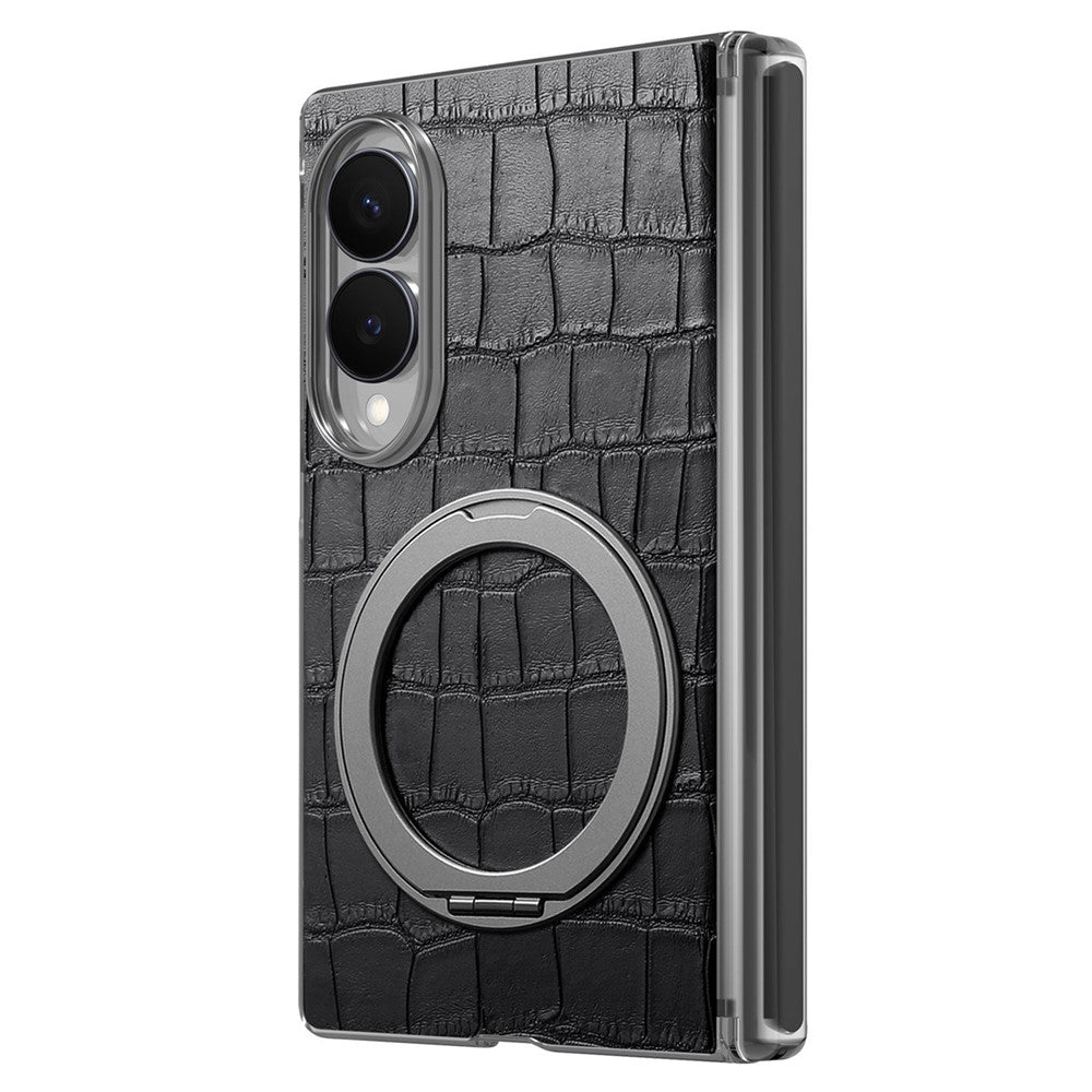 For Samsung Galaxy Z Fold8 Case Rotating Kickstand Magnetic Center Axis Shockproof Crocodile Pattern Leather Back Cover