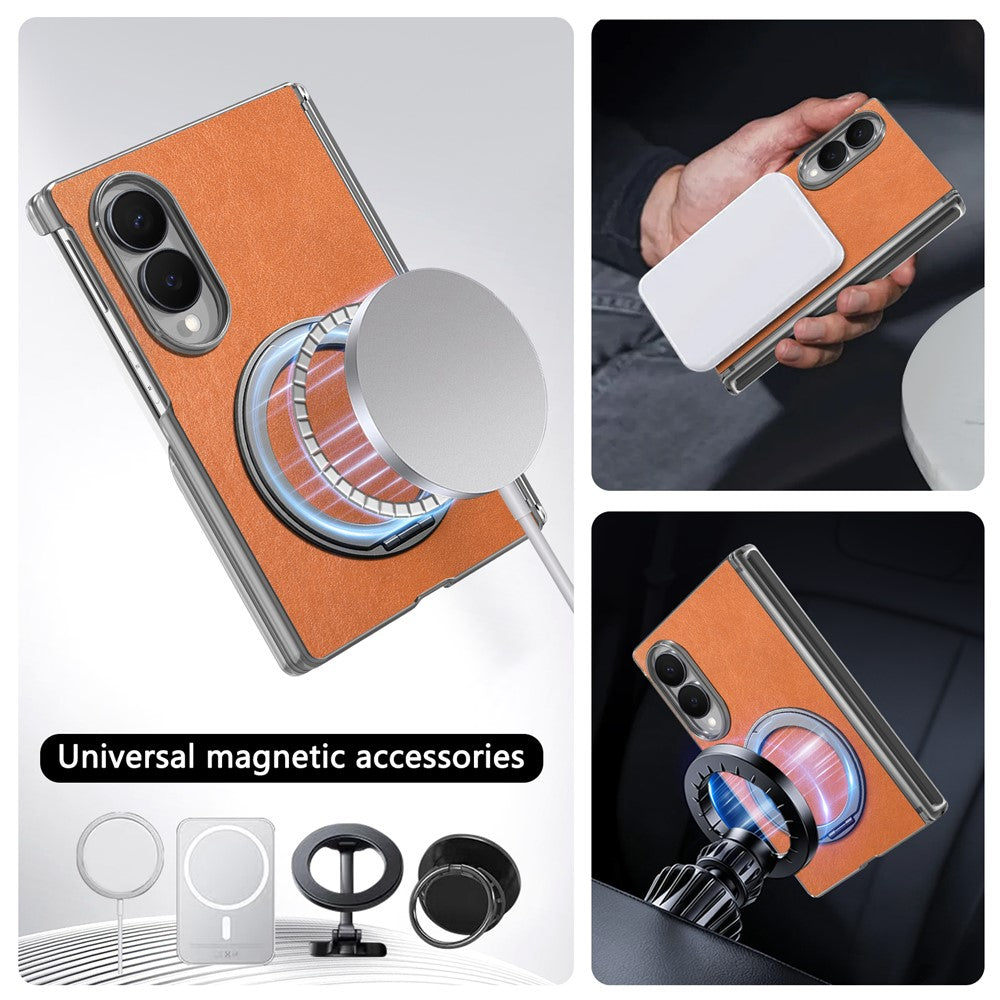 For Samsung Galaxy Z Fold8 Case Magnetic Kickstand Leather + PC Dual-Hinge Protection Phone Cover