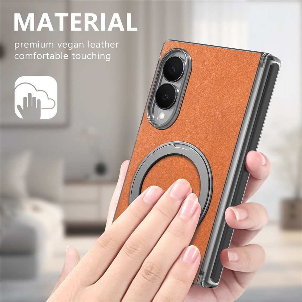 For Samsung Galaxy Z Fold8 Case Magnetic Kickstand Leather + PC Dual-Hinge Protection Phone Cover