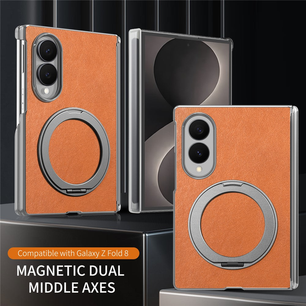 For Samsung Galaxy Z Fold8 Case Magnetic Kickstand Leather + PC Dual-Hinge Protection Phone Cover