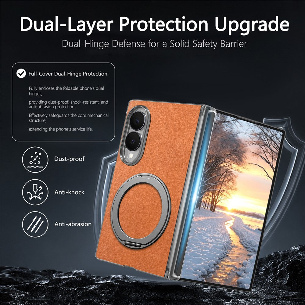 For Samsung Galaxy Z Fold8 Case Magnetic Kickstand Leather + PC Dual-Hinge Protection Phone Cover