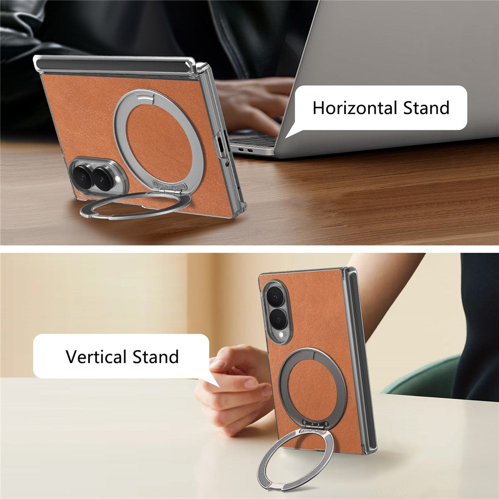 For Samsung Galaxy Z Fold8 Case Magnetic Kickstand Leather + PC Dual-Hinge Protection Phone Cover