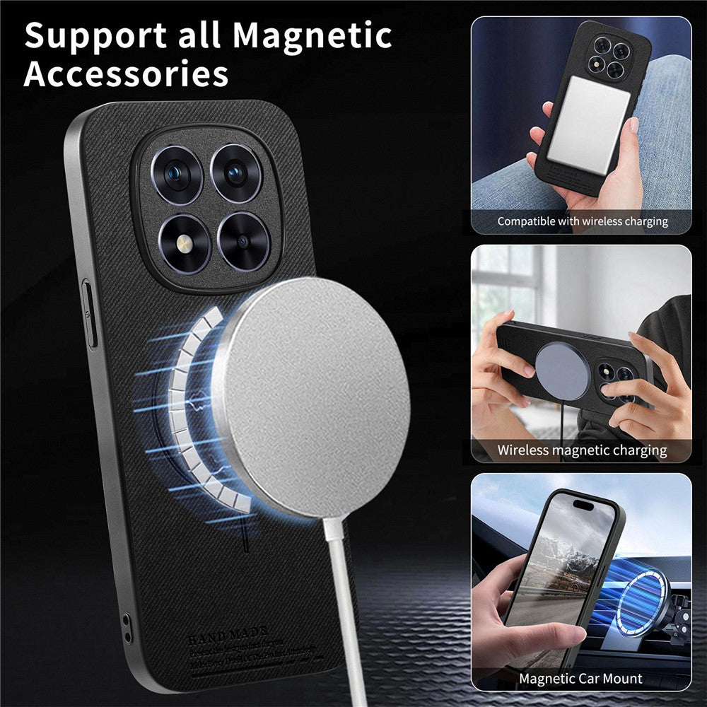 For Xiaomi Redmi Note 15 Pro+ 5G (Global) / Poco M8 Pro 5G Magnetic Case Cloth Texture PC + TPU + PU Leather Anti-Scratch Phone Cover