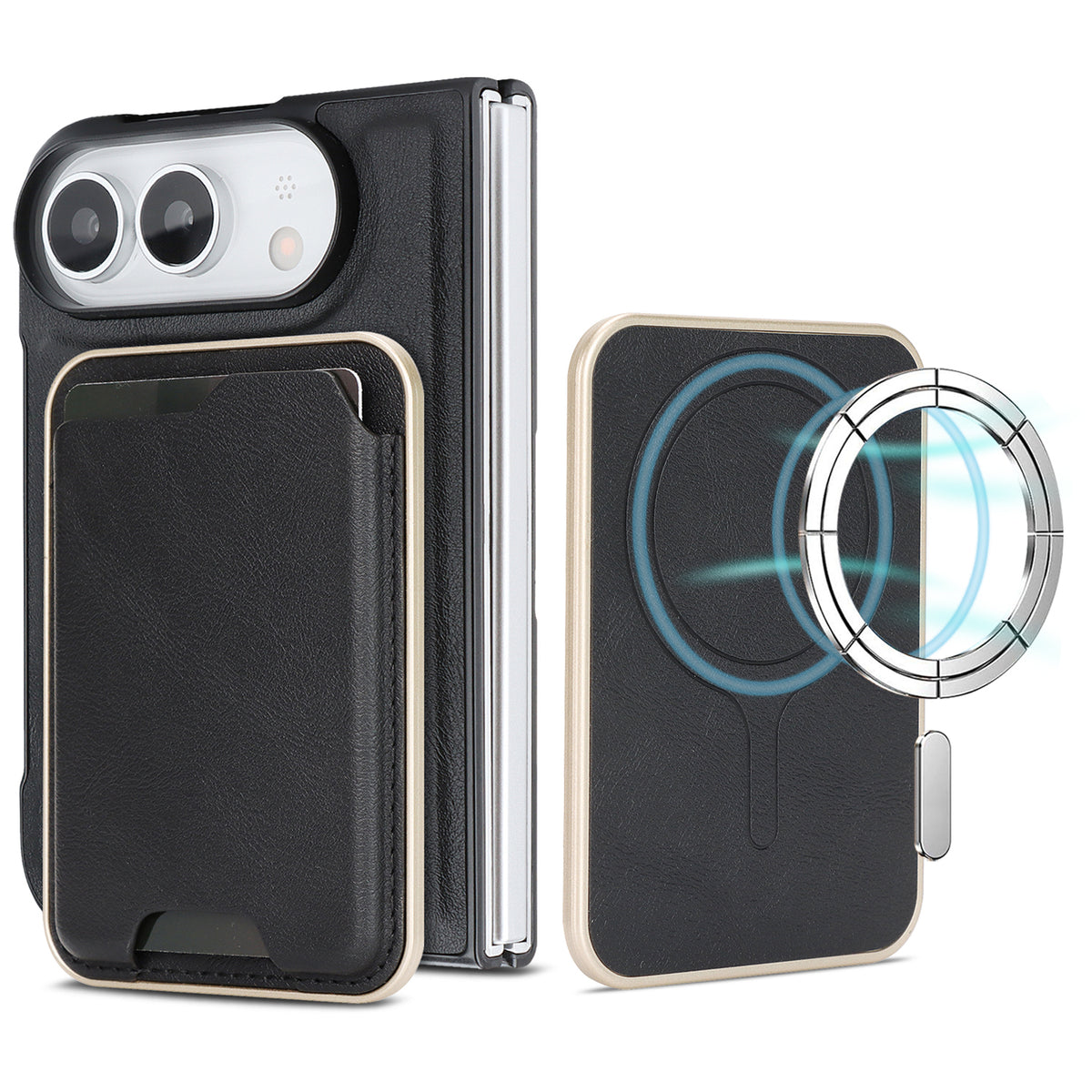 For iPhone Fold Magnetic Case Ultra Thin Card Holder PU Leather Coated TPU Cover