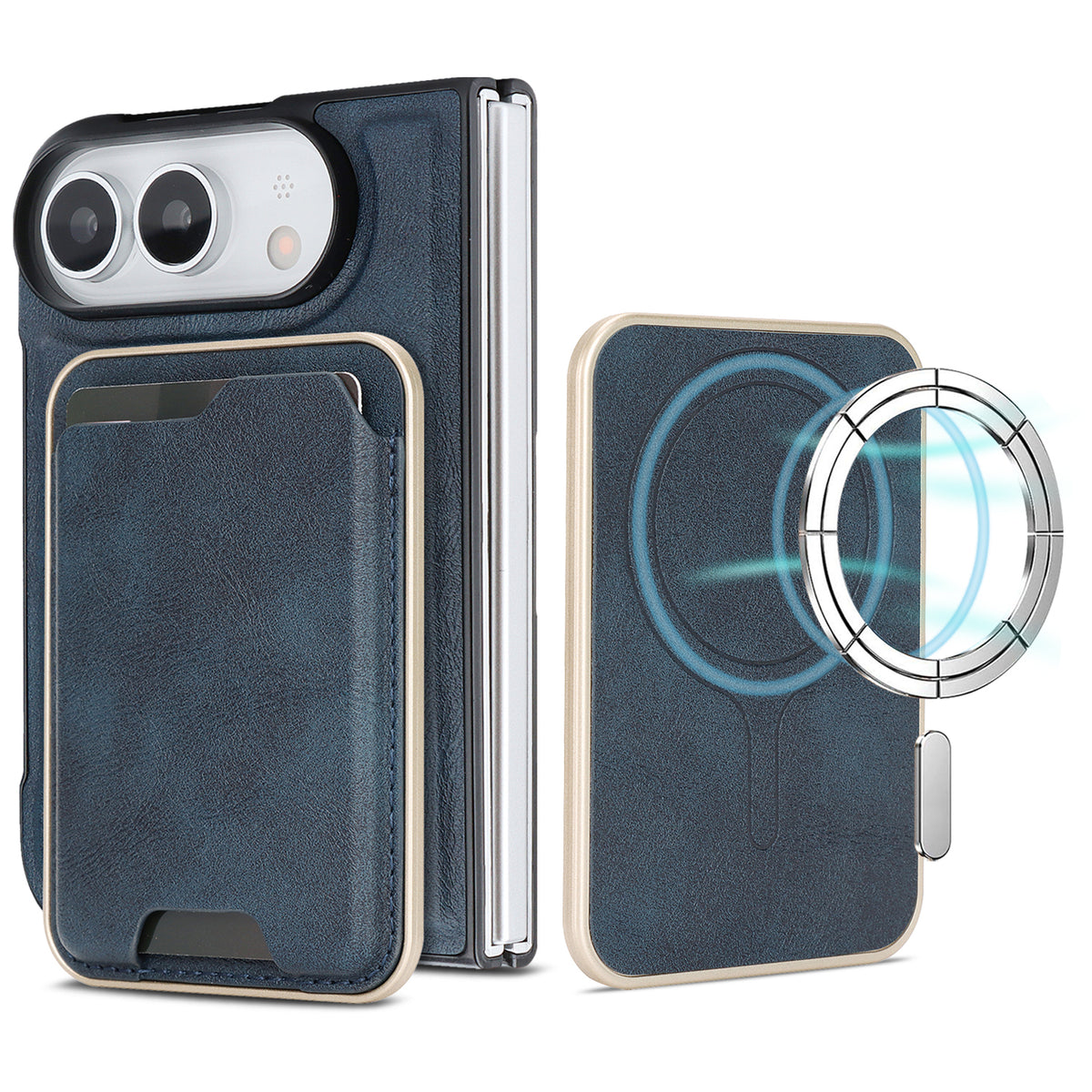 For iPhone Fold Magnetic Case Ultra Thin Card Holder PU Leather Coated TPU Cover