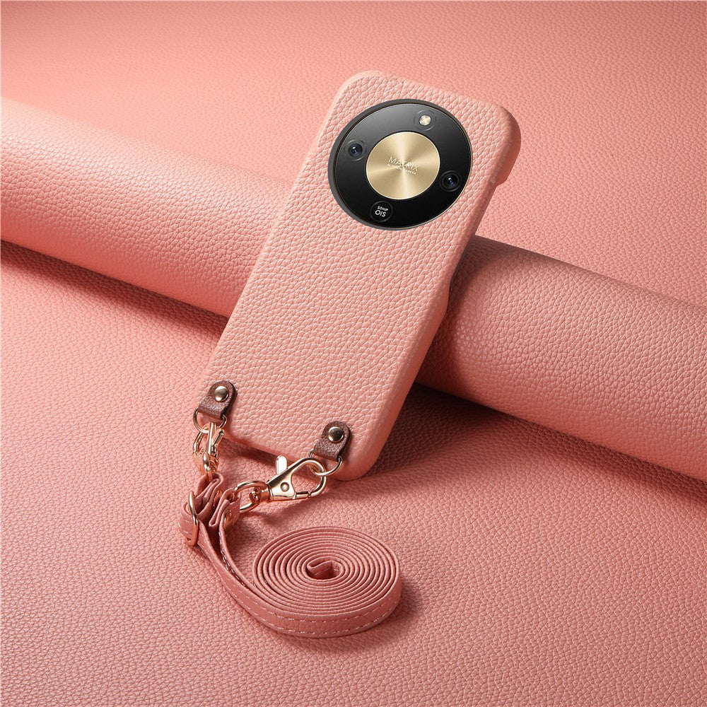 For Honor X70 5G / X9d 5G / Magic8 Lite 5G Litchi Pattern Case with Lanyard Shockproof PC PU Leather Cover