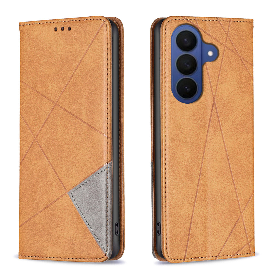 For Samsung Galaxy S26 FE Case Card Slots Geometry Imprint Leather Phone Cover