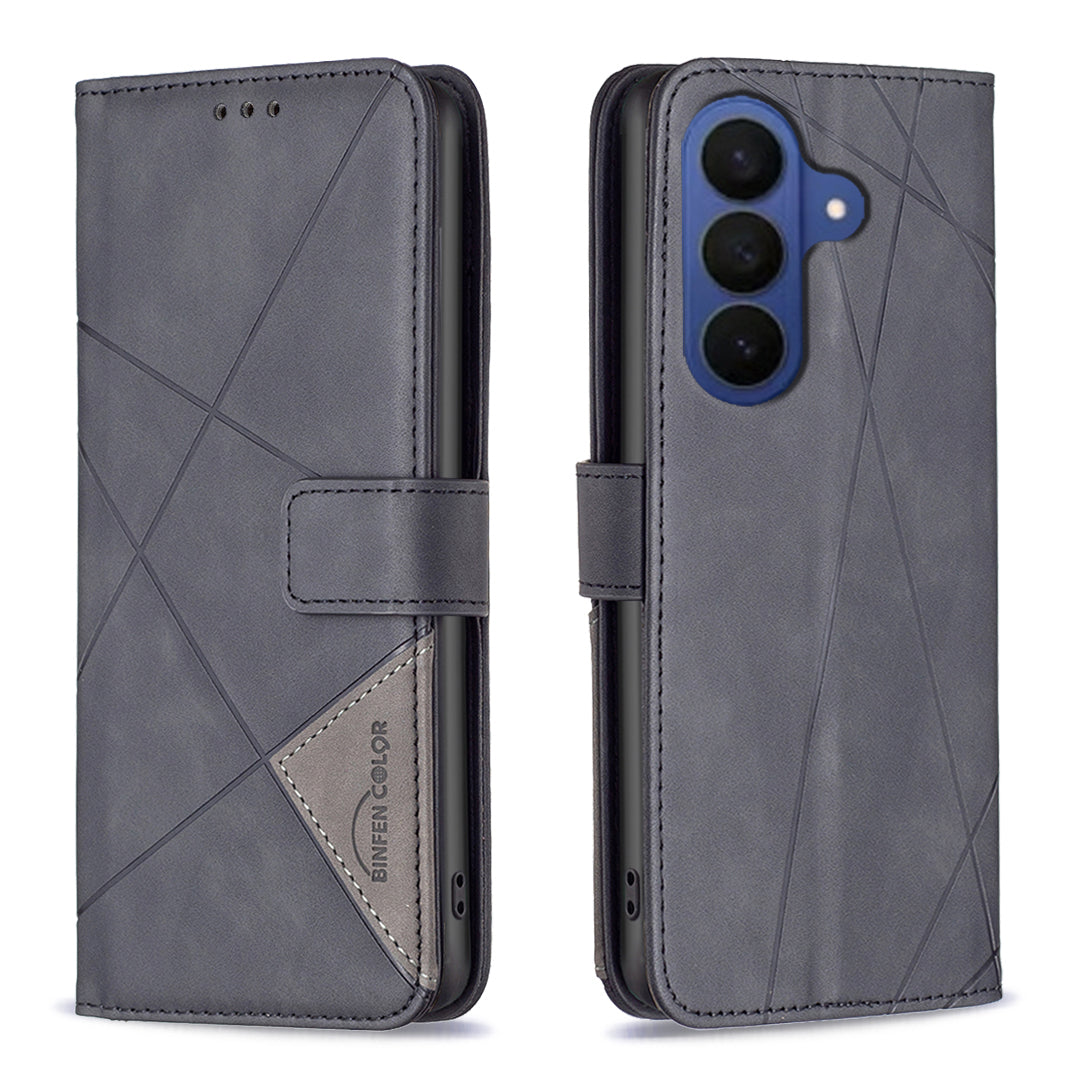 BINFEN COLOR for Samsung Galaxy S26 FE Phone Case Wallet Stand Geometry Imprinted Leather Cover