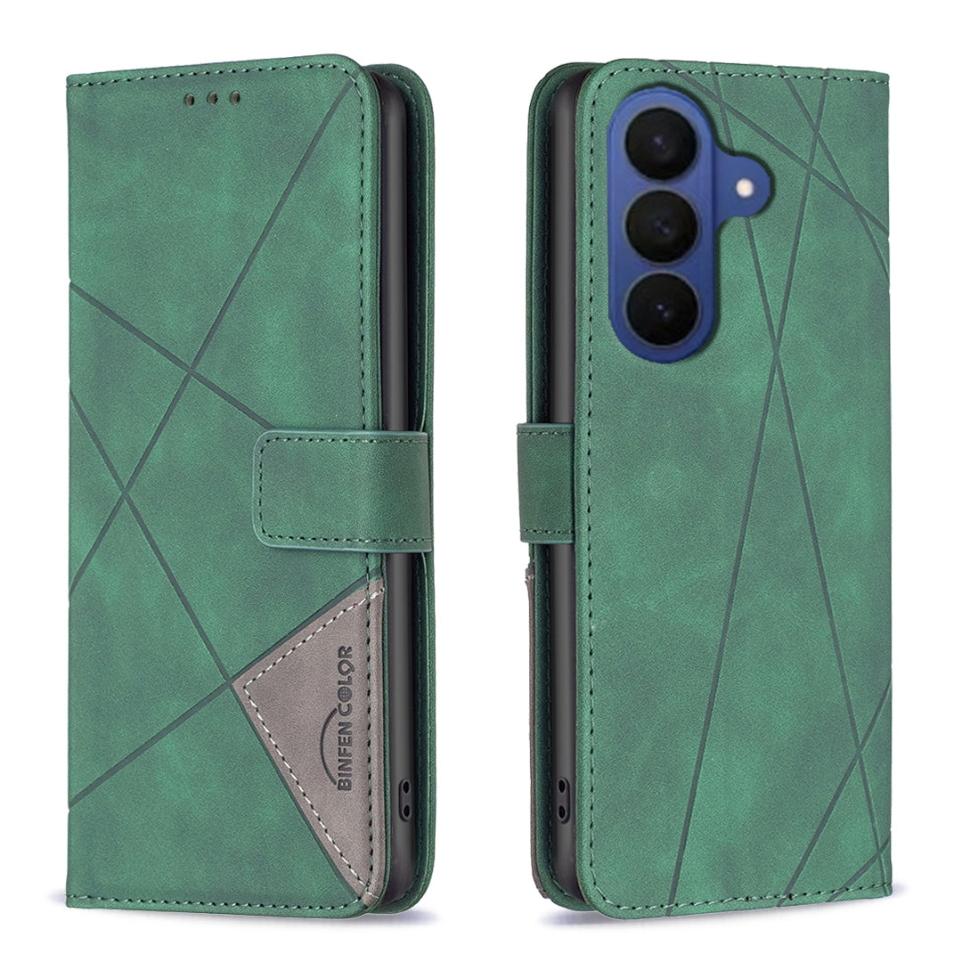 BINFEN COLOR for Samsung Galaxy S26 FE Phone Case Wallet Stand Geometry Imprinted Leather Cover