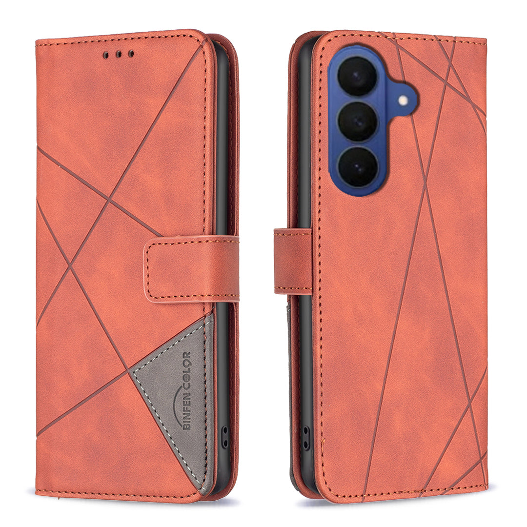 BINFEN COLOR for Samsung Galaxy S26 FE Phone Case Wallet Stand Geometry Imprinted Leather Cover