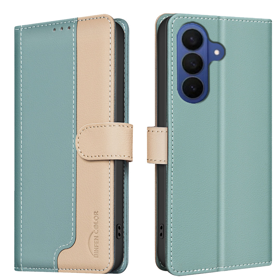BINFEN COLOR til Samsung Galaxy S26 FE Lædercover, splejsefarve RFID-blokerende pung stativ telefoncover