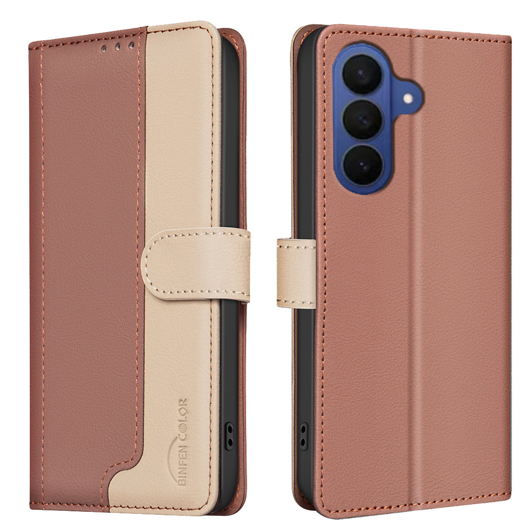 BINFEN COLOR til Samsung Galaxy S26 FE Lædercover, splejsefarve RFID-blokerende pung stativ telefoncover