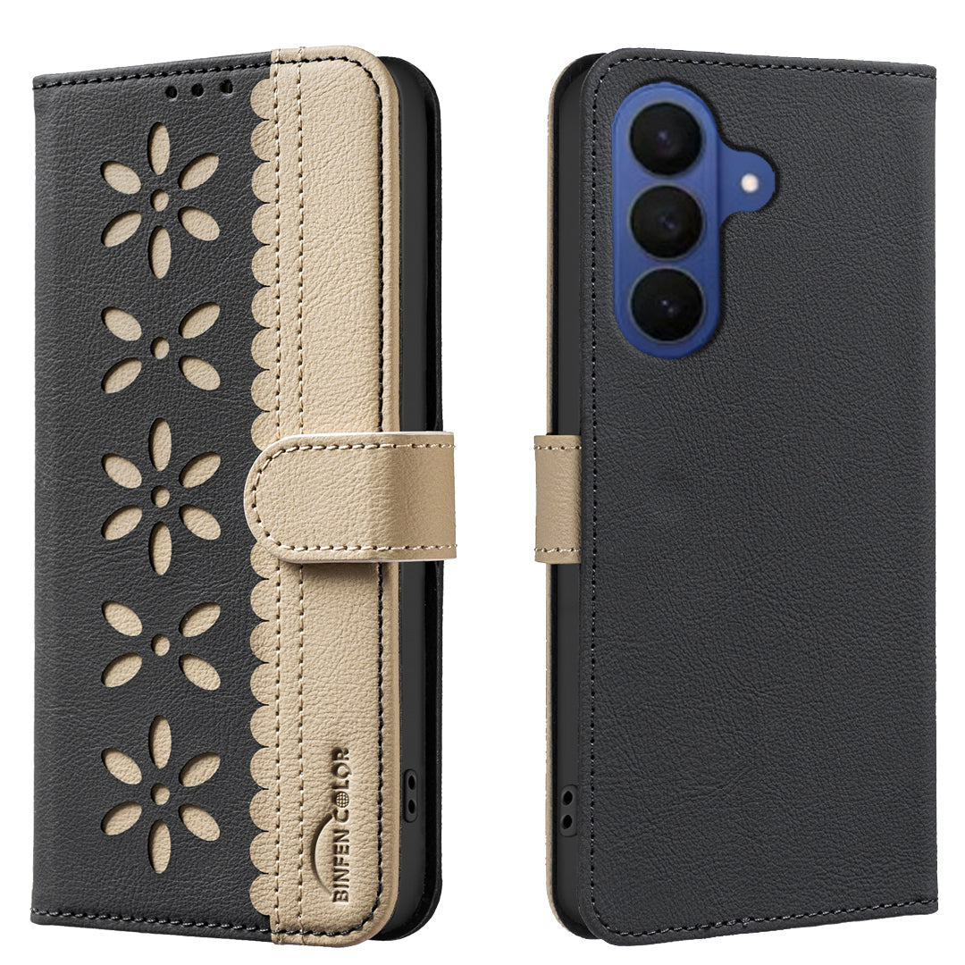 BINFEN COLOR til Samsung Galaxy S26 FE BF36 Læderetui Blomstermønster Telefoncover RFID-blokerende Pungstativ