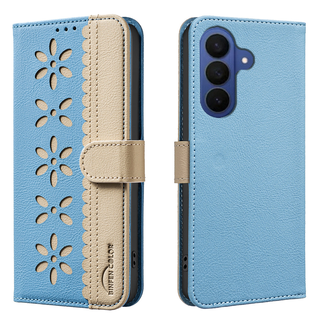 BINFEN COLOR til Samsung Galaxy S26 FE BF36 Læderetui Blomstermønster Telefoncover RFID-blokerende Pungstativ