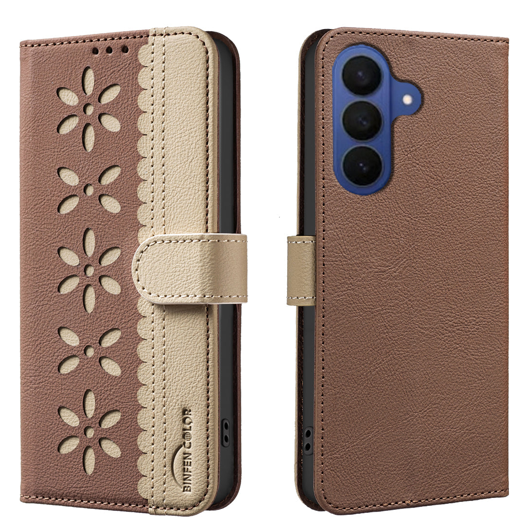 BINFEN COLOR til Samsung Galaxy S26 FE BF36 Læderetui Blomstermønster Telefoncover RFID-blokerende Pungstativ