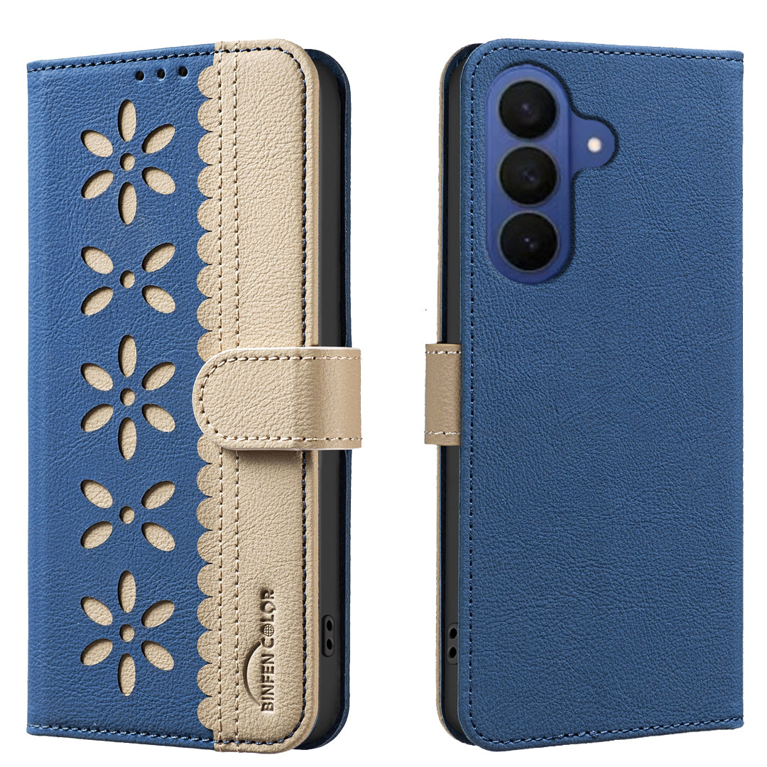 BINFEN COLOR til Samsung Galaxy S26 FE BF36 Læderetui Blomstermønster Telefoncover RFID-blokerende Pungstativ