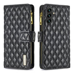 BINFEN COLOR for Samsung Galaxy S26 FE BF Style-15 Leather Case Zipper Pocket Rhombus Phone Cover