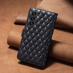 BINFEN COLOR for Samsung Galaxy S26 FE BF Style-15 Leather Case Zipper Pocket Rhombus Phone Cover