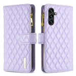 BINFEN COLOR for Samsung Galaxy S26 FE BF Style-15 Leather Case Zipper Pocket Rhombus Phone Cover