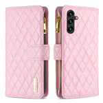 BINFEN COLOR for Samsung Galaxy S26 FE BF Style-15 Leather Case Zipper Pocket Rhombus Phone Cover