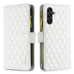 BINFEN COLOR for Samsung Galaxy S26 FE BF Style-15 Leather Case Zipper Pocket Rhombus Phone Cover