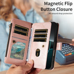 For iPhone 16e / iPhone 17e Leather Case 9 Card Slots Zipper Pocket Phone Cover with Wrist Strap