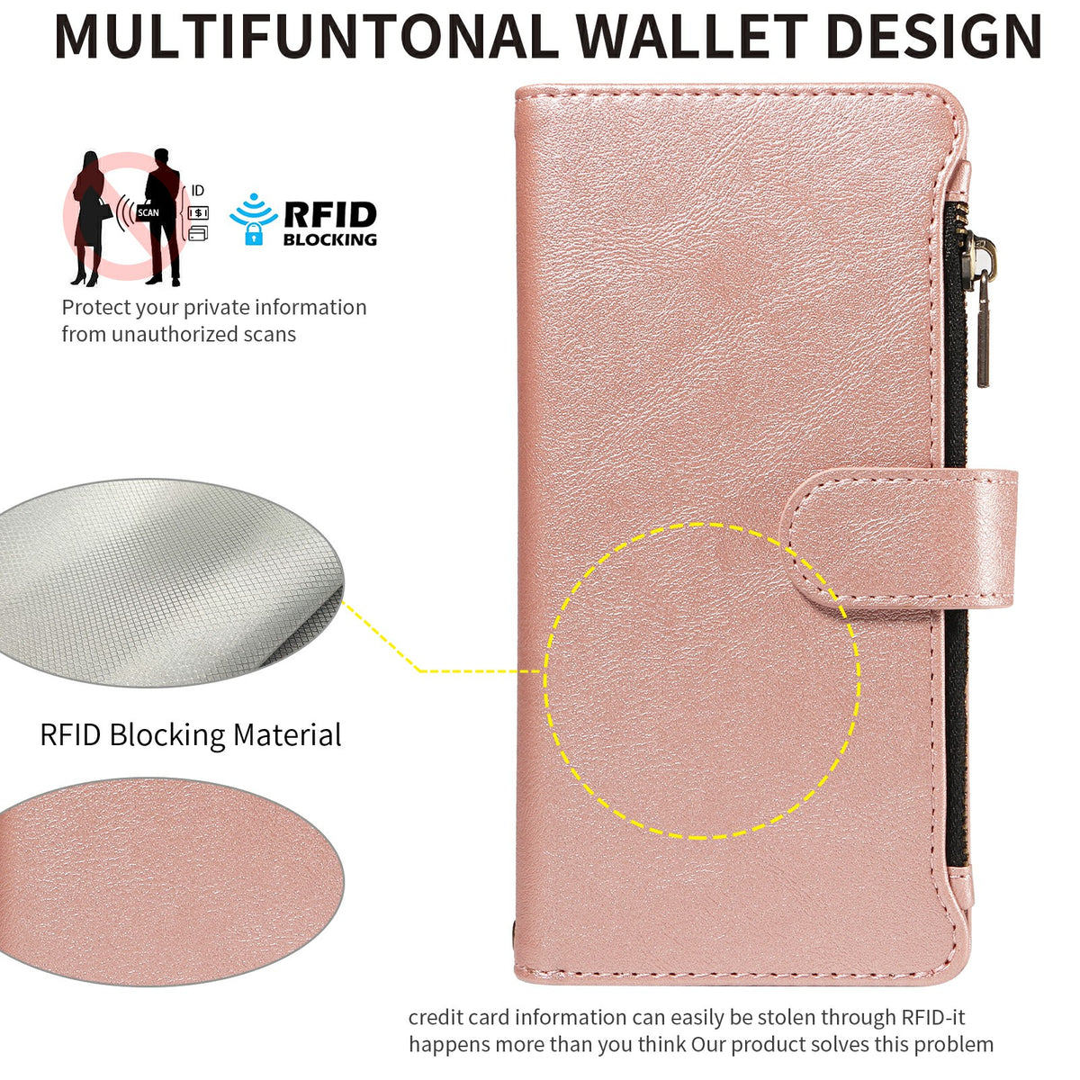 For iPhone 16e / iPhone 17e Leather Case 9 Card Slots Zipper Pocket Phone Cover with Wrist Strap