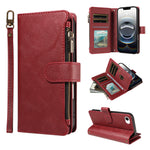 For iPhone 16e / iPhone 17e Leather Case 9 Card Slots Zipper Pocket Phone Cover with Wrist Strap