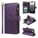 For iPhone 16e / iPhone 17e Leather Case 9 Card Slots Zipper Pocket Phone Cover with Wrist Strap