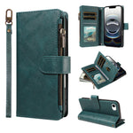 For iPhone 16e / iPhone 17e Leather Case 9 Card Slots Zipper Pocket Phone Cover with Wrist Strap