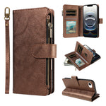 For iPhone 16e / iPhone 17e Leather Case 9 Card Slots Zipper Pocket Phone Cover with Wrist Strap