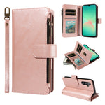 Samsung Galaxy A18 5G / A18 4G A17 5G / A17 4G / A26 5G / A16 5G / A16 4G Läderfodral 9 Kortfack Blixtlåsficka mobilfodral med Handledsrem