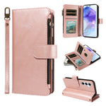 For Samsung Galaxy A55 5G Leather Case 9 Card Slots Zipper Pocket Phone Cover with Wrist Strap