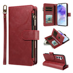 For Samsung Galaxy A55 5G Leather Case 9 Card Slots Zipper Pocket Phone Cover with Wrist Strap
