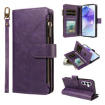 For Samsung Galaxy A55 5G Leather Case 9 Card Slots Zipper Pocket Phone Cover with Wrist Strap